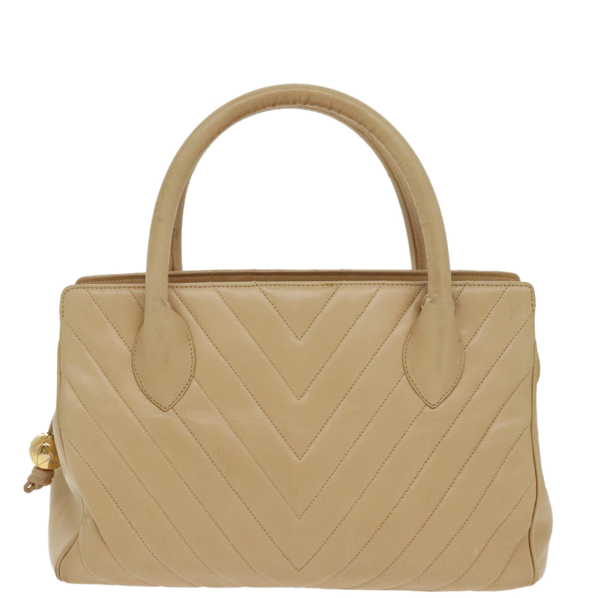 Chanel V-Stich Beige Leather Handbag (Pre-Owned)