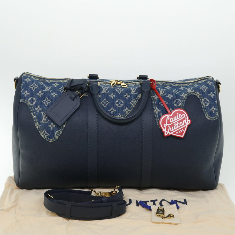 Louis Vuitton Keepall Bandouliere 50 Navy Leather Travel Bag (Pre-Owned)