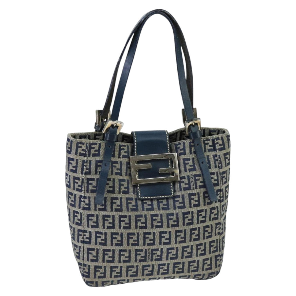 Fendi Zucchino Navy Canvas Handbag (Pre-Owned)
