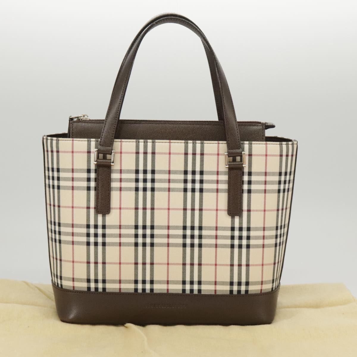 Burberry Nova Check Beige Canvas Handbag (Pre-Owned)