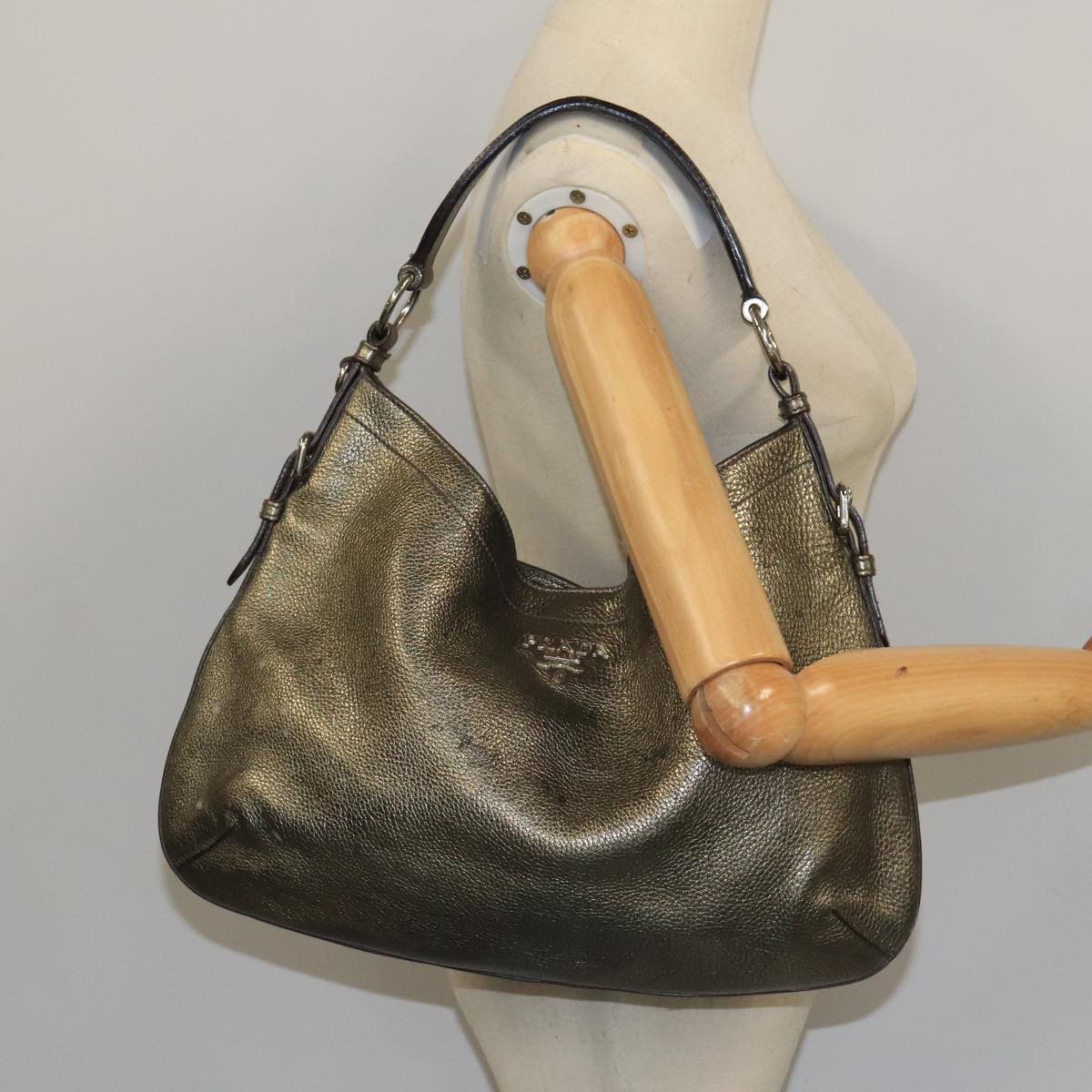 Prada Hobo Gold Leather Shoulder Bag (Pre-Owned)