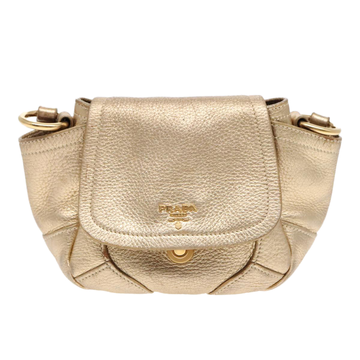 Prada Vitello Gold Leather Shoulder Bag (Pre-Owned)