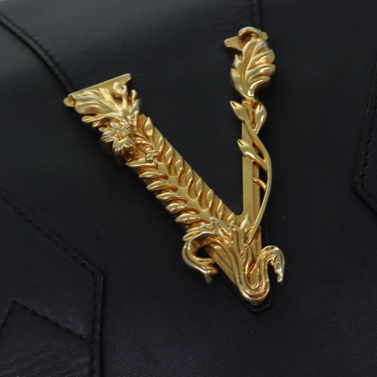 Versace Virtus Black Leather Backpack Bag (Pre-Owned)