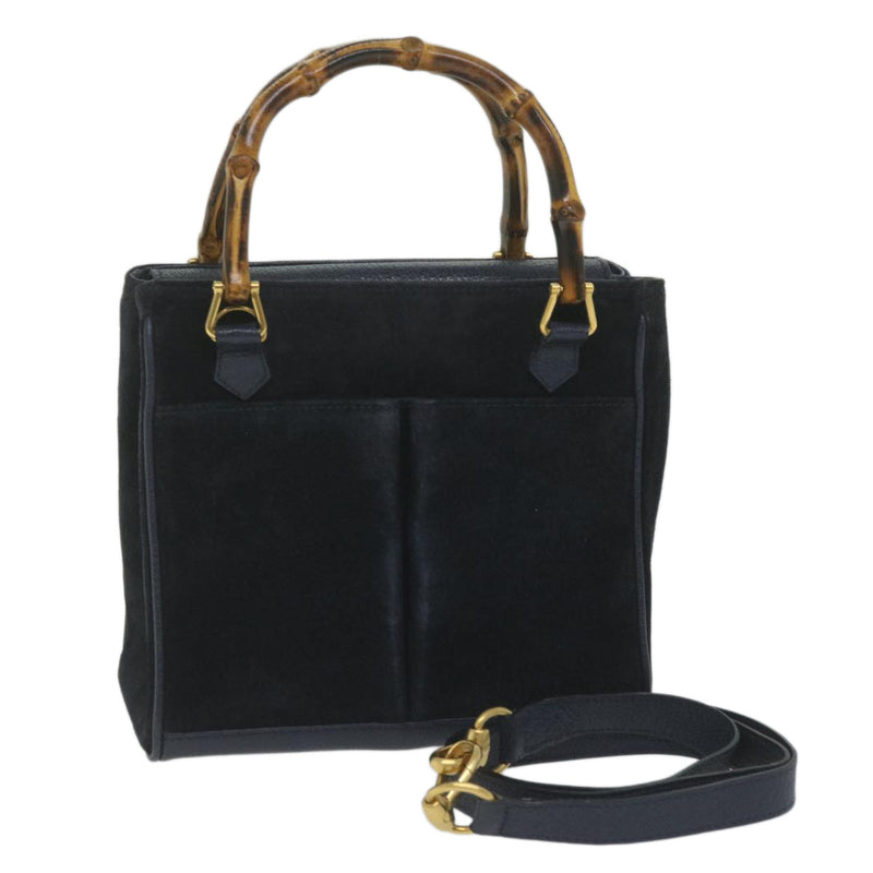 Gucci Bamboo Navy Suede Handbag (Pre-Owned)