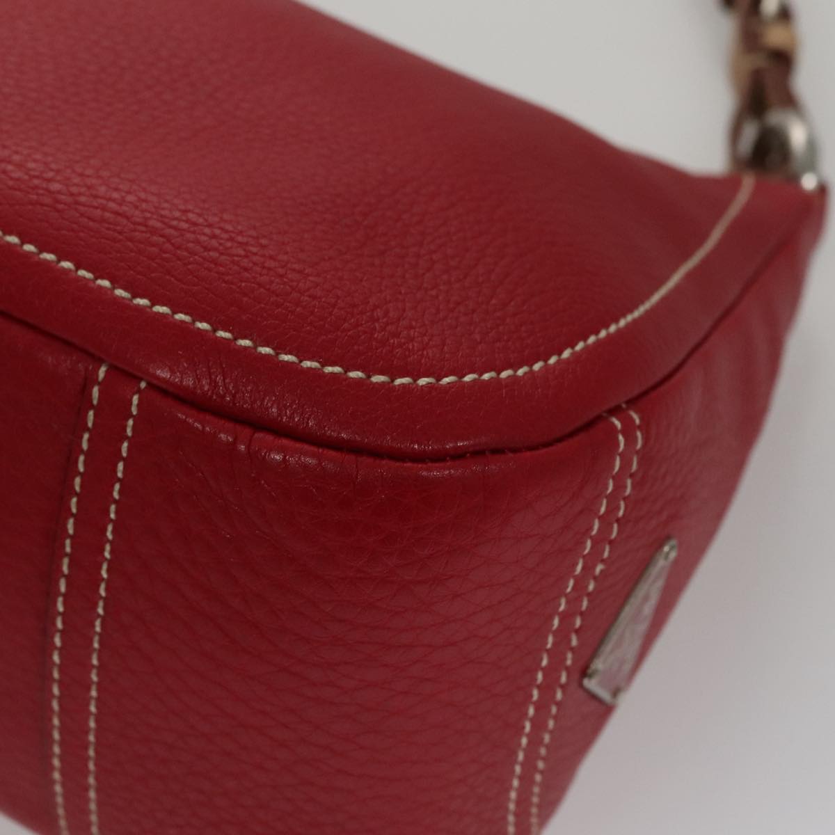 Prada Triangle Logo Red Leather Shoulder Bag (Pre-Owned)
