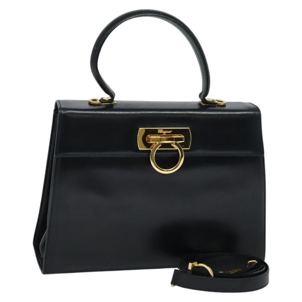 Salvatore Ferragamo Gancini Black Leather Handbag (Pre-Owned)