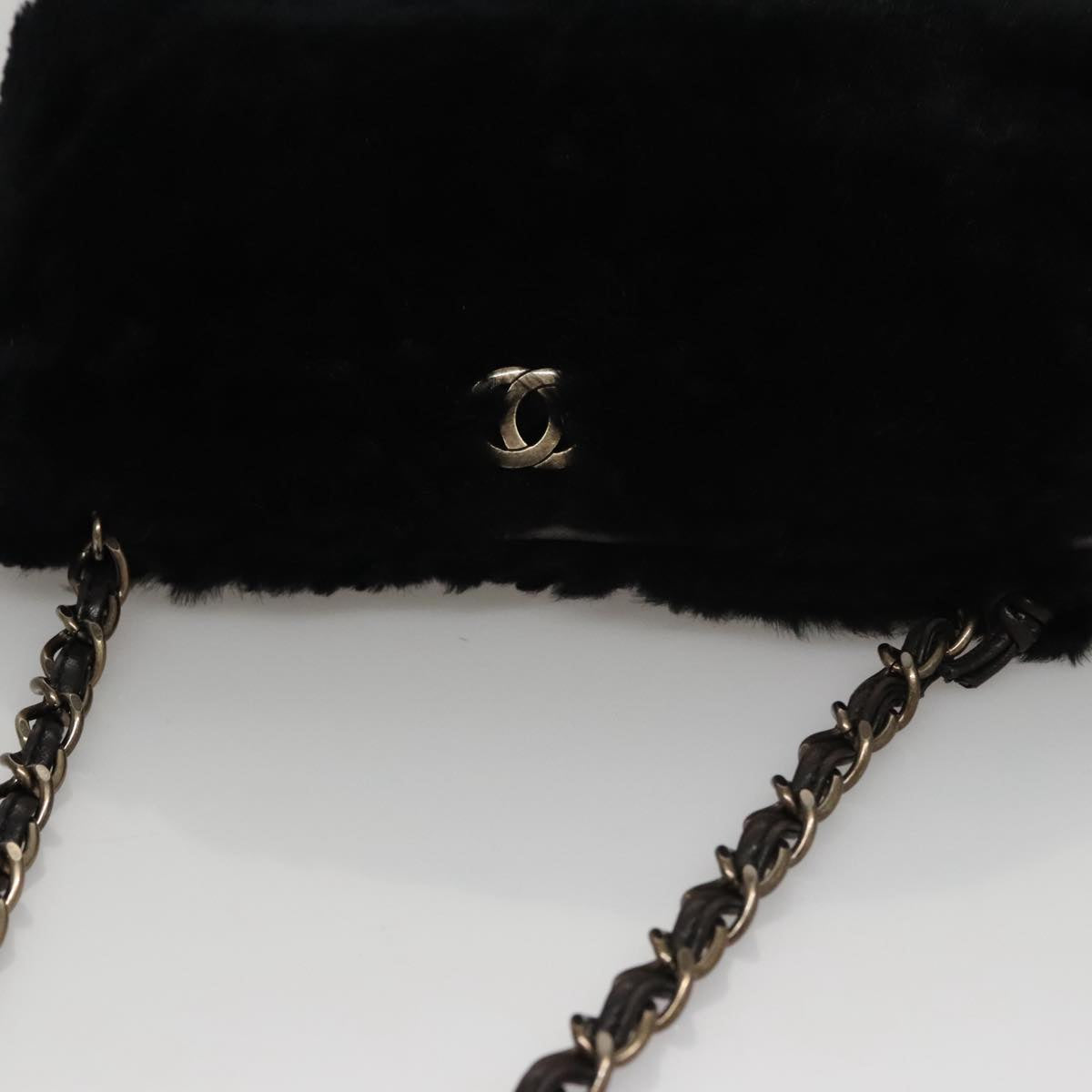 Chanel Coco Mark Black Faux Fur Shoulder Bag (Pre-Owned)