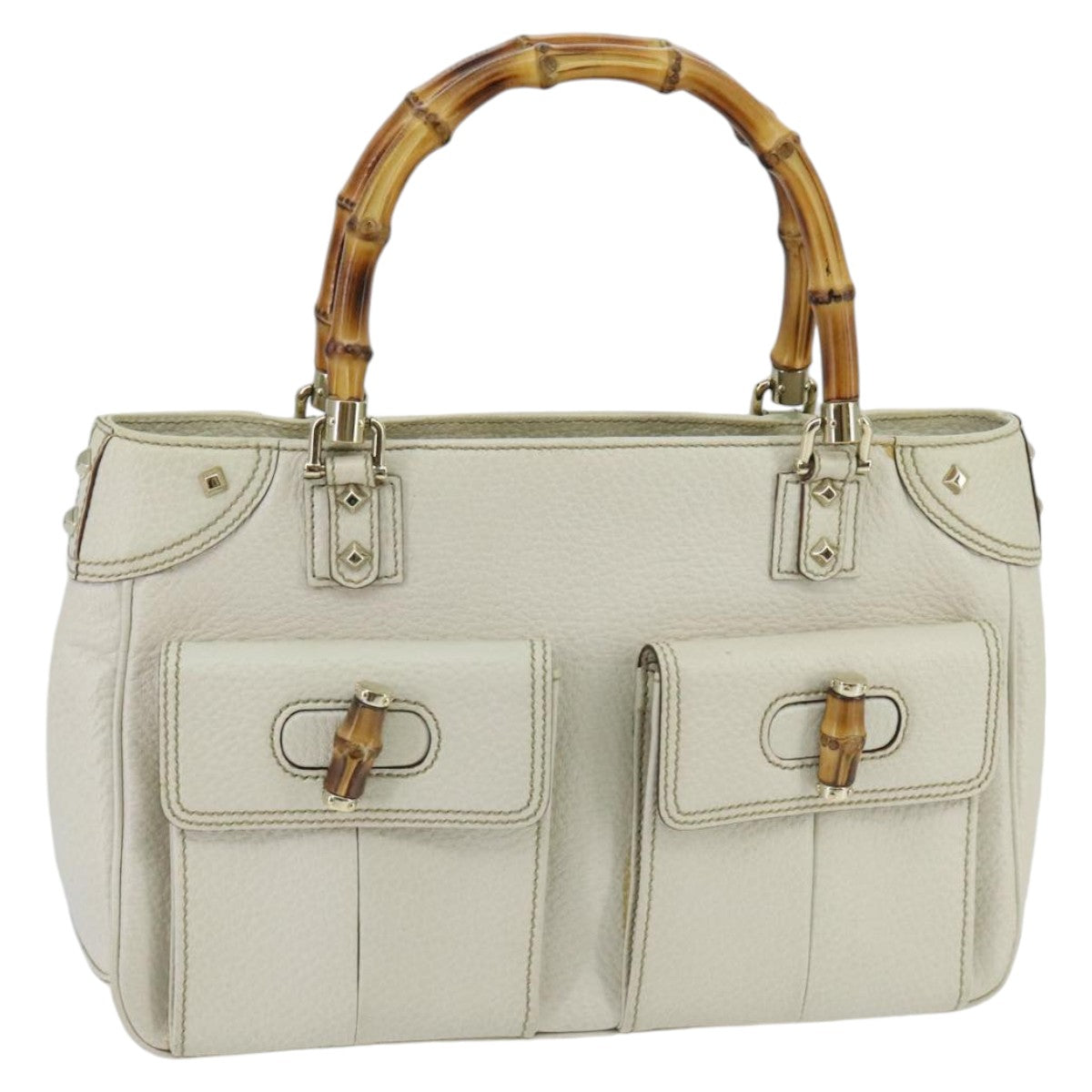 Gucci Bamboo White Leather Handbag (Pre-Owned)