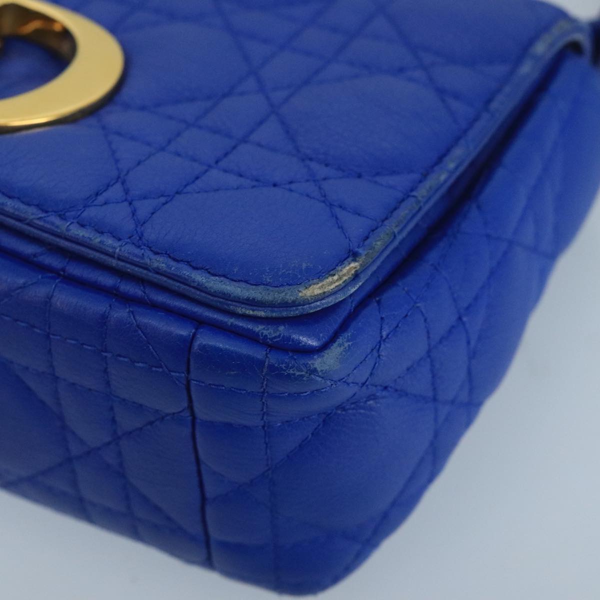 Dior Caro Blue Leather Shoulder Bag (Pre-Owned)