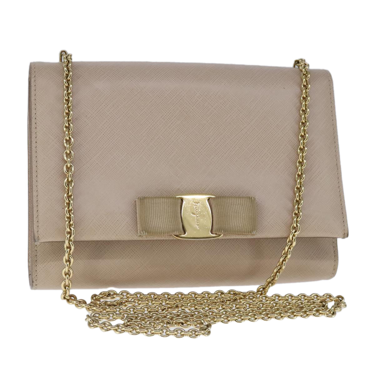 Salvatore Ferragamo Vara Beige Leather Shoulder Bag (Pre-Owned)