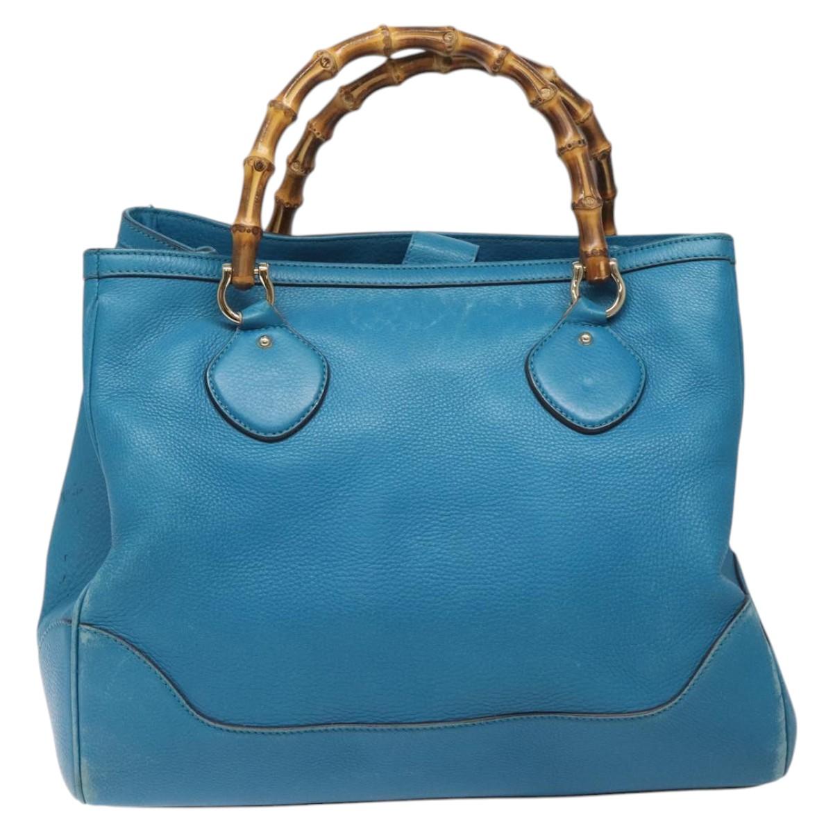 Gucci Bamboo Blue Leather Handbag (Pre-Owned)