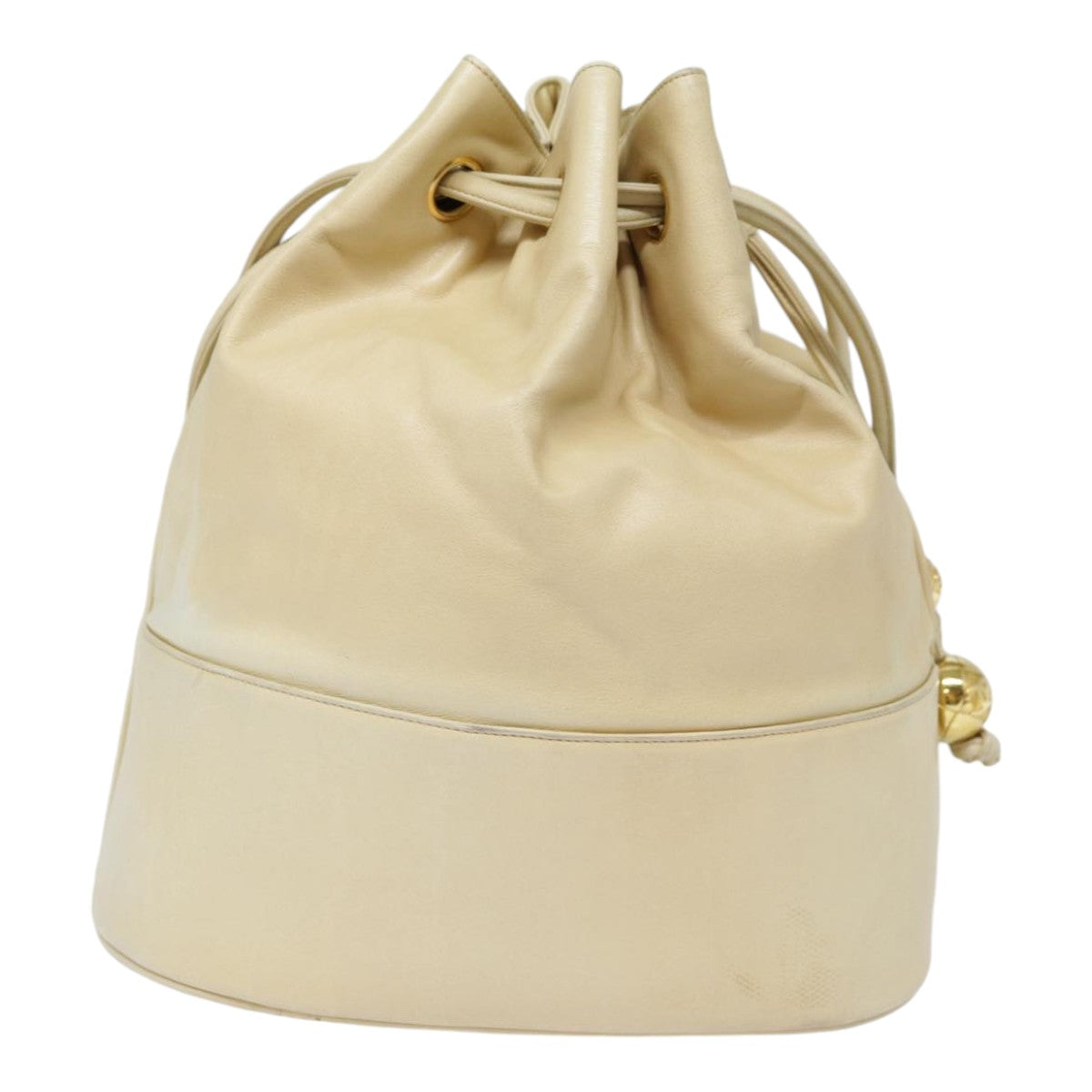 Chanel Logo Cc Beige Leather Shoulder Bag (Pre-Owned)
