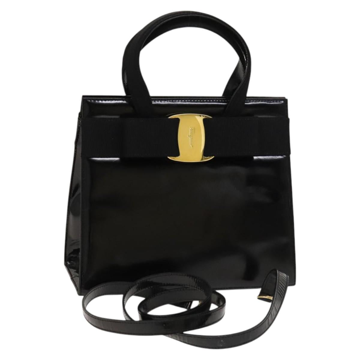 Salvatore Ferragamo Vara Black Patent Leather Handbag (Pre-Owned)