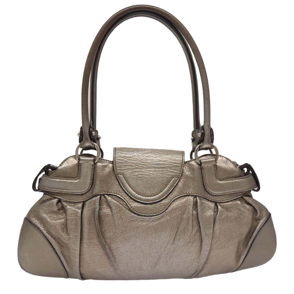 Salvatore Ferragamo Gancini Silver Leather Shoulder Bag (Pre-Owned)