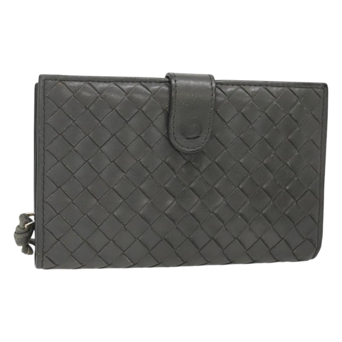 Bottega Veneta Intrecciato Grey Leather Wallet  (Pre-Owned)