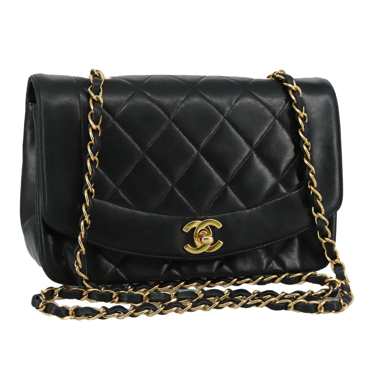Chanel Diana Black Leather Shoulder Bag (Pre-Owned)