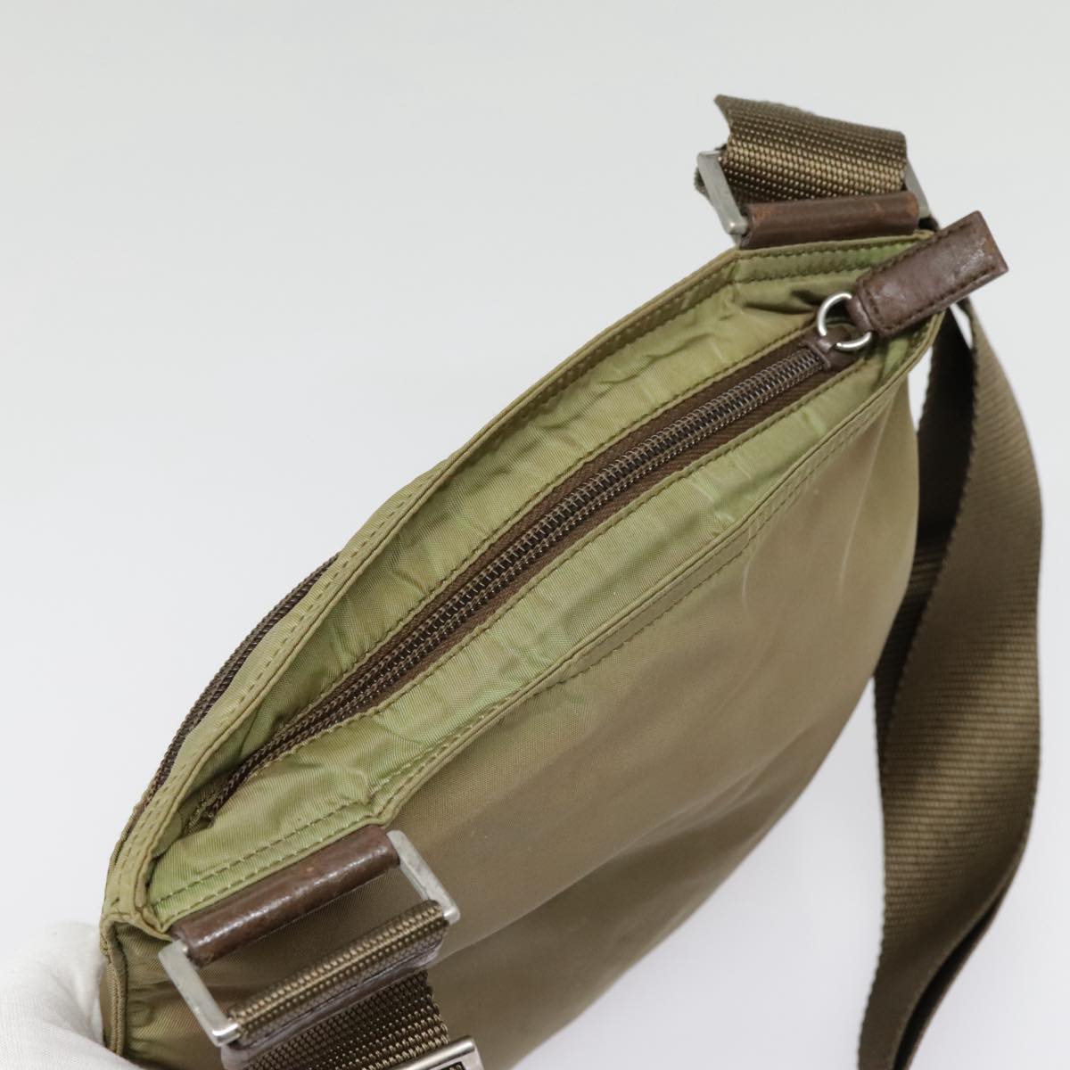 Prada Triangle Logo Khaki Synthetic Shoulder Bag (Pre-Owned)