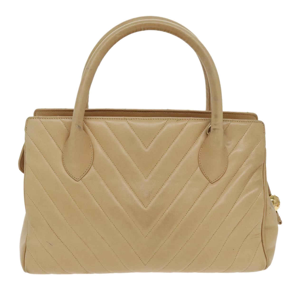 Chanel V-Stich Beige Leather Handbag (Pre-Owned)