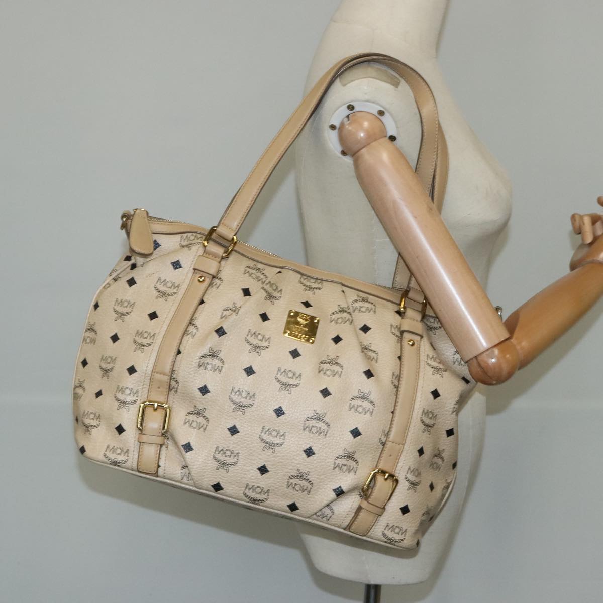 MCM Visetos Beige Canvas Tote Bag (Pre-Owned)