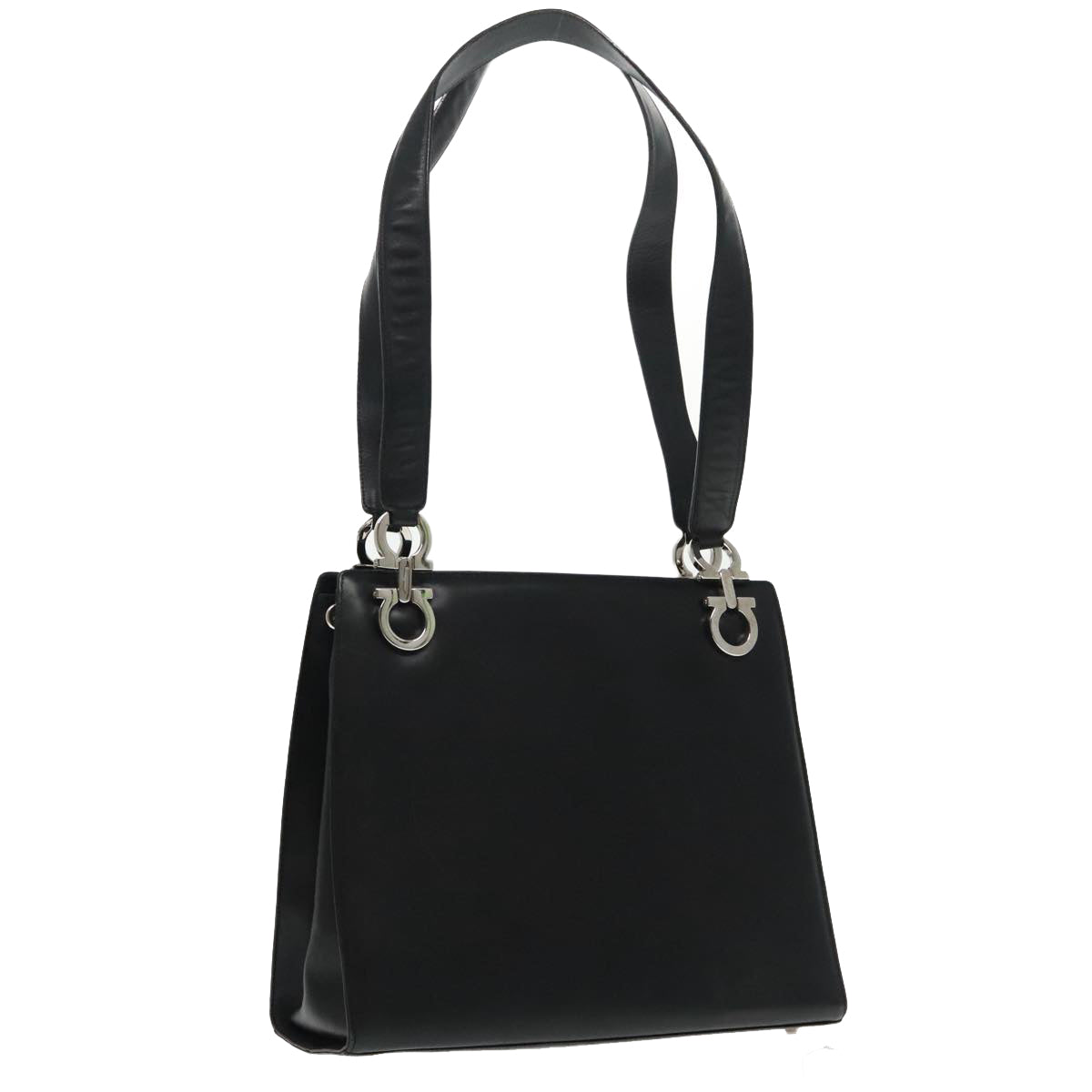 Salvatore Ferragamo Gancini Black Leather Shoulder Bag (Pre-Owned)