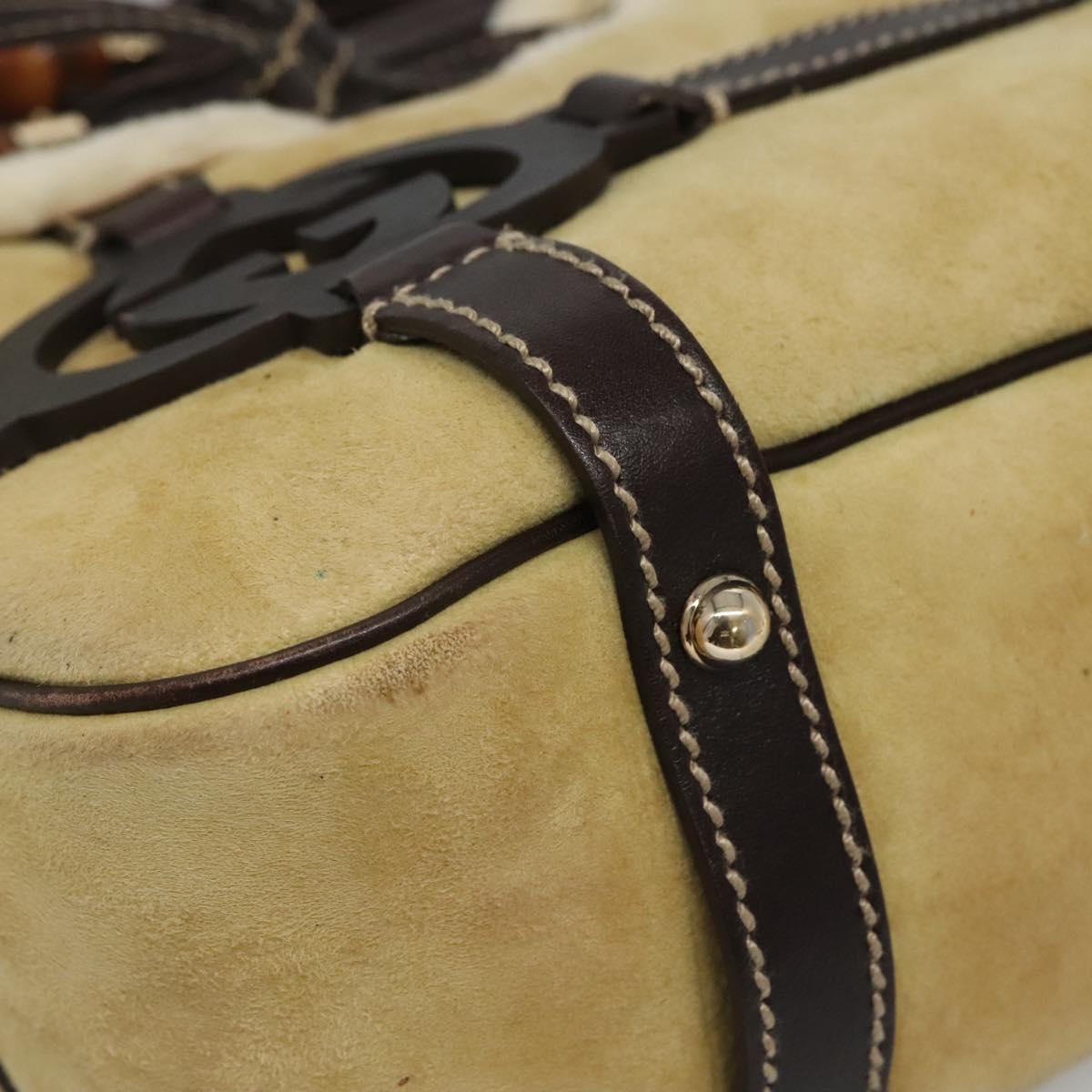 Gucci Bamboo Beige Suede Shoulder Bag (Pre-Owned)