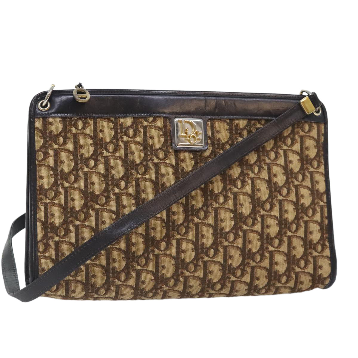 Dior Trotter Brown Canvas Shoulder Bag (Pre-Owned)