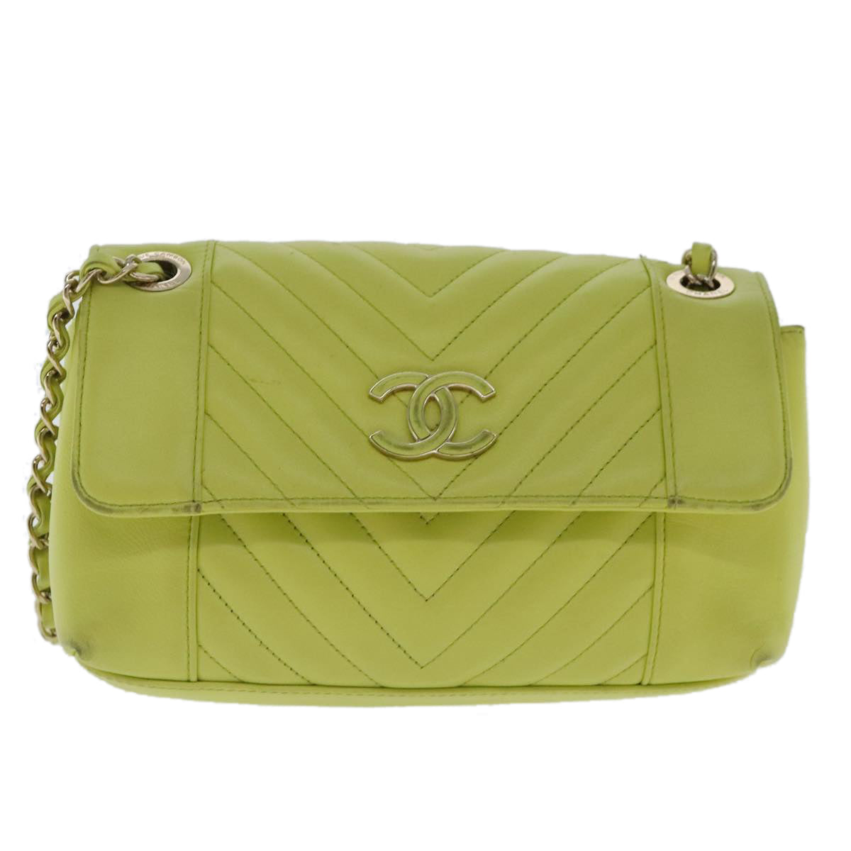 Chanel V-Stich Green Leather Shoulder Bag (Pre-Owned)