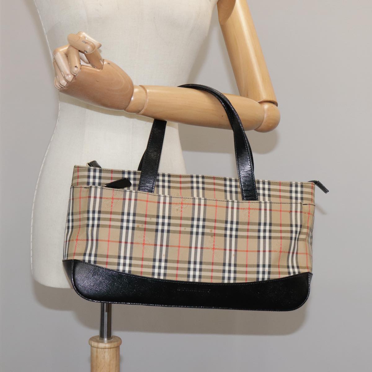 Burberry Nova Check Beige Canvas Handbag (Pre-Owned)