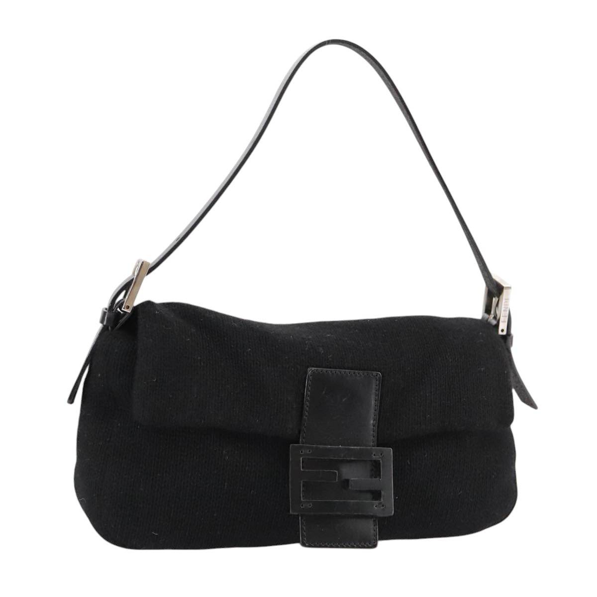 Fendi Mamma Baguette Black Wool Shoulder Bag (Pre-Owned)