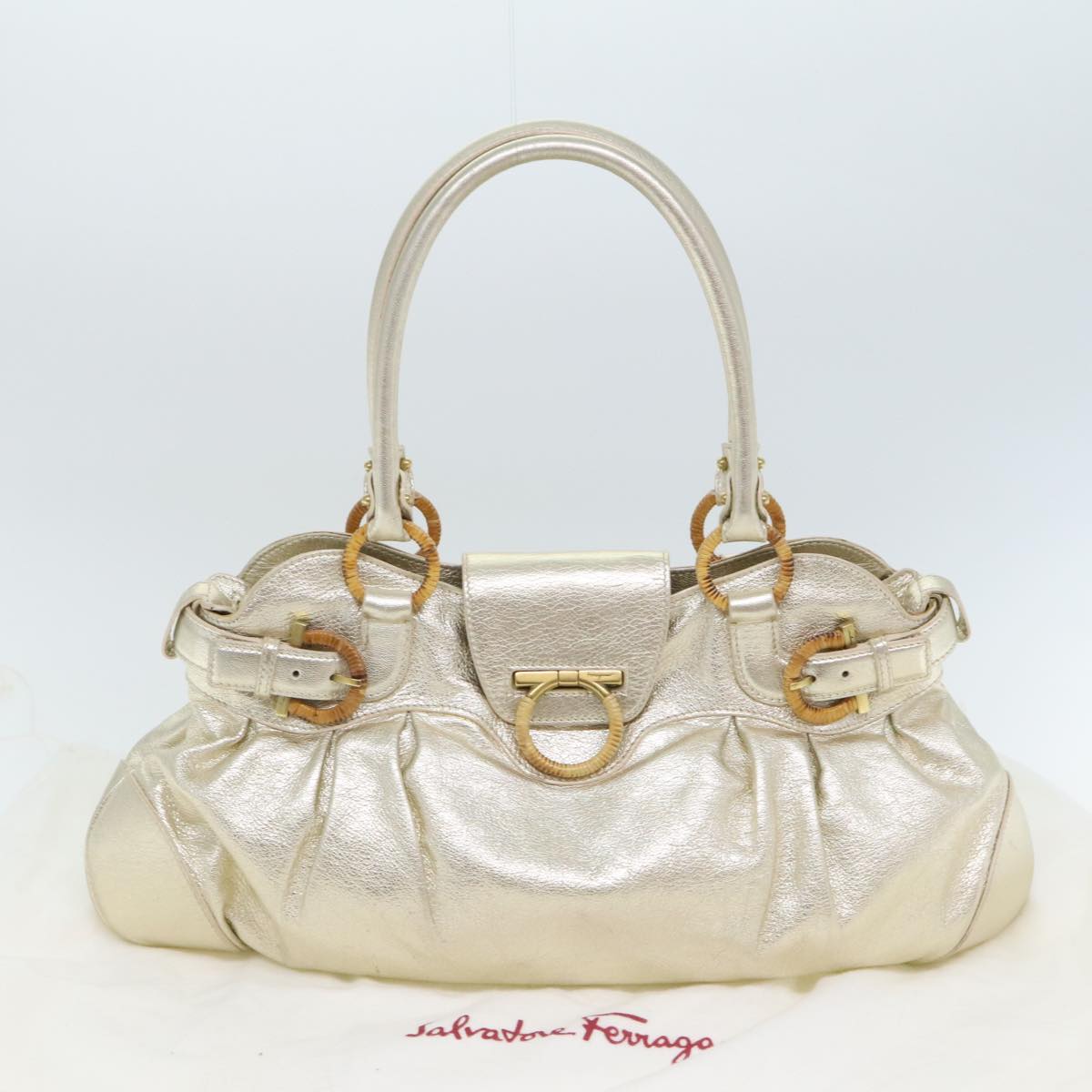 Salvatore Ferragamo Marisa Gold Leather Handbag (Pre-Owned)