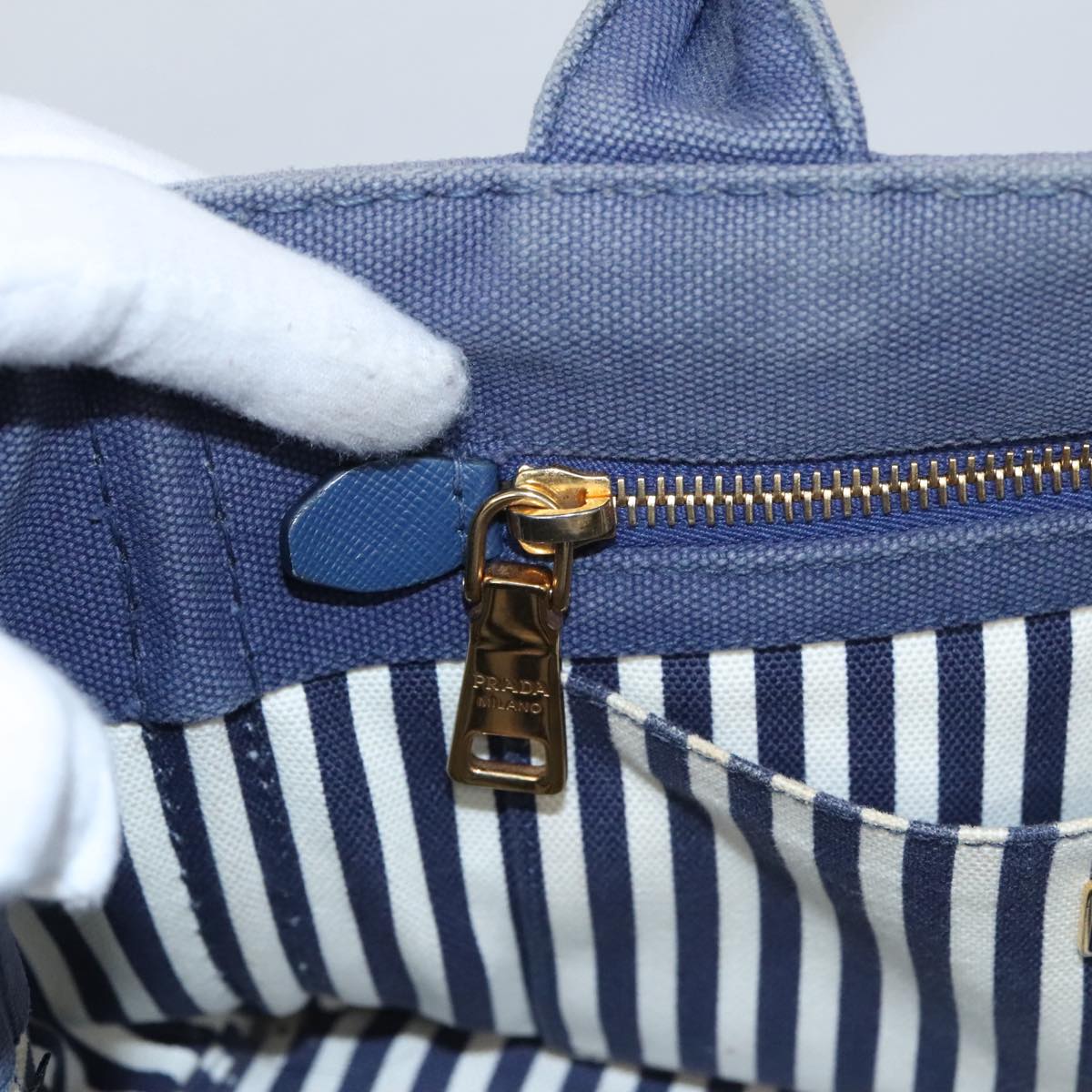 Prada Canapa Blue Canvas Handbag (Pre-Owned)