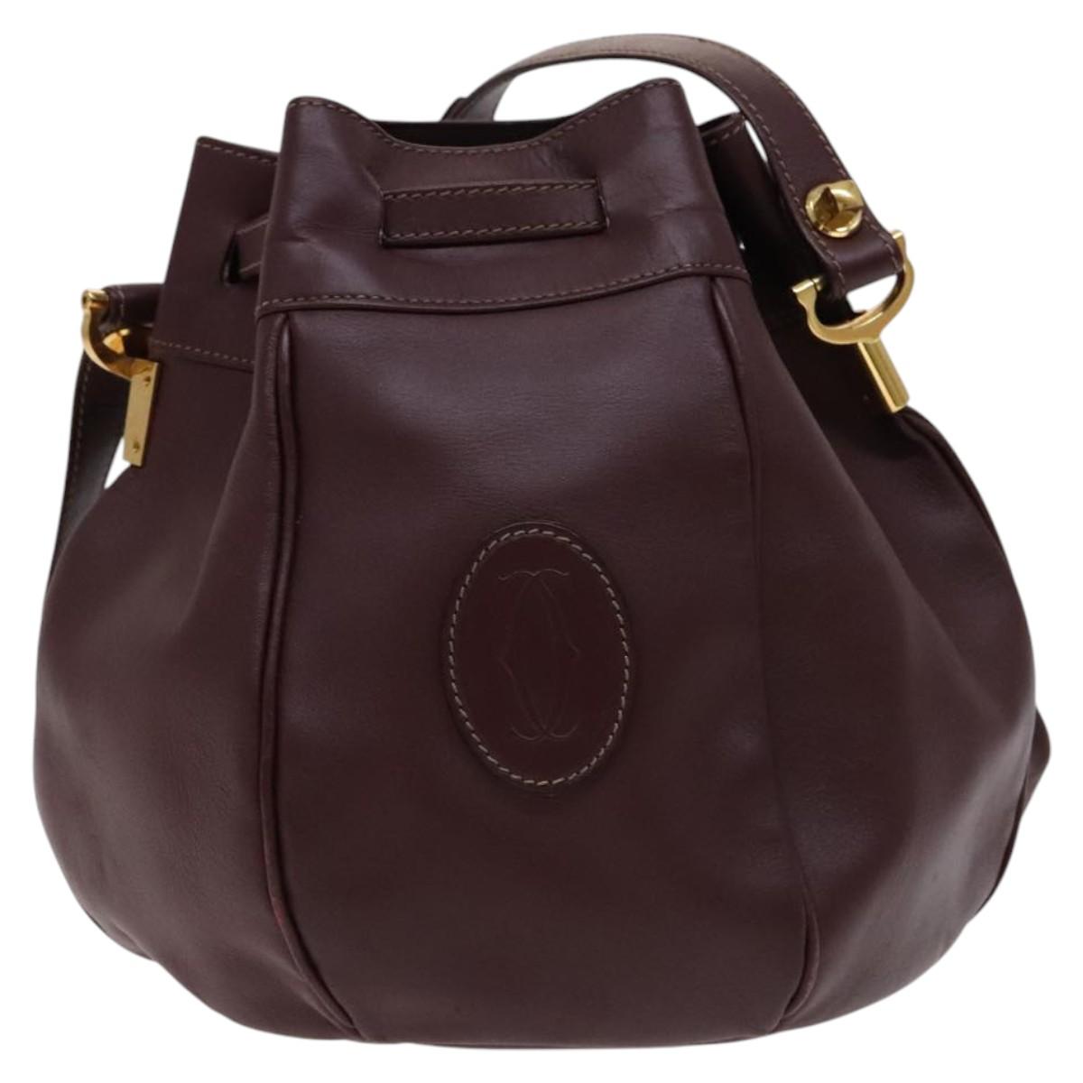 Cartier Must De Cartier Burgundy Leather Shoulder Bag (Pre-Owned)