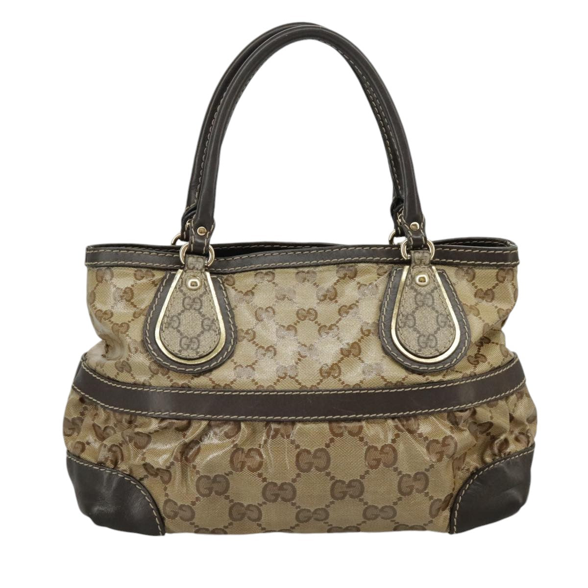 Gucci Gg Crystal Beige Canvas Handbag (Pre-Owned)