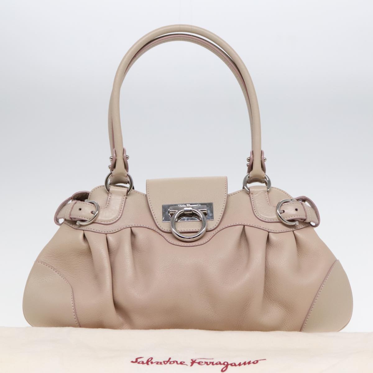Salvatore Ferragamo Gancini Beige Leather Handbag (Pre-Owned)