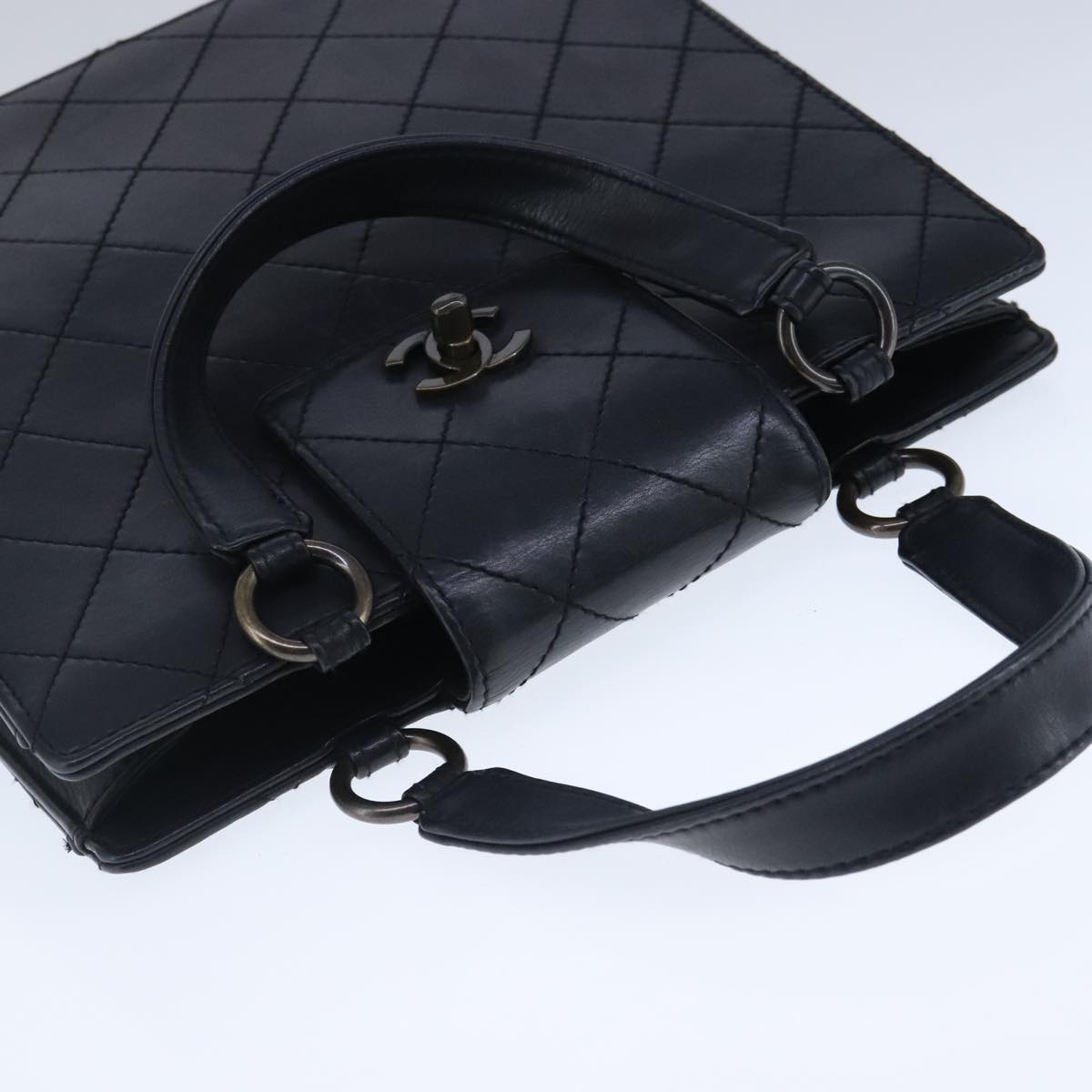 Chanel Coco Mark Black Leather Handbag (Pre-Owned)