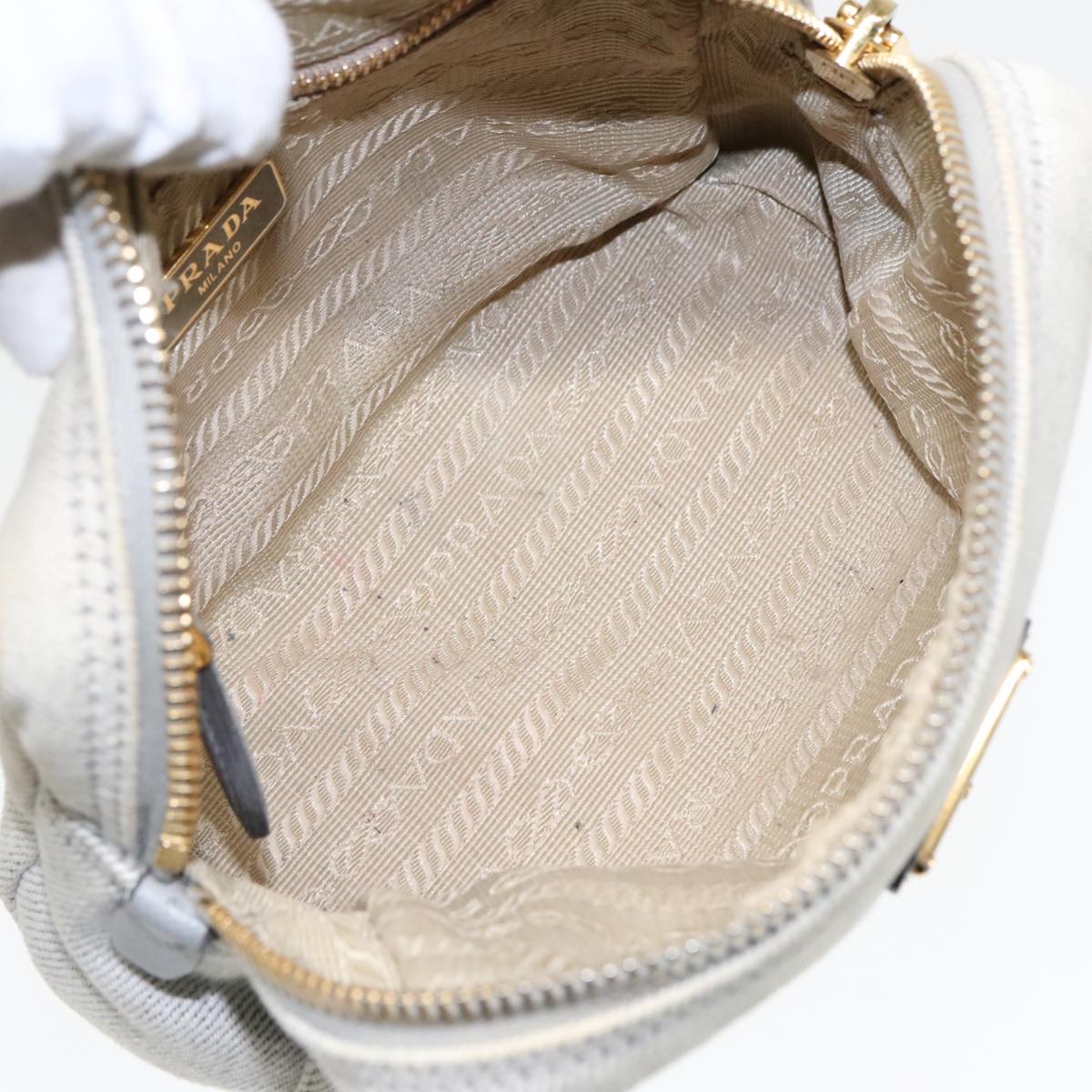 Prada Triangle Logo Beige Denim - Jeans Clutch Bag (Pre-Owned)