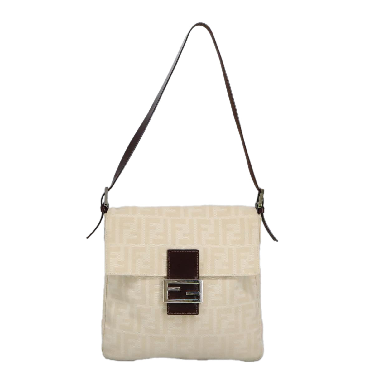 Fendi Zucchino Beige Canvas Shoulder Bag (Pre-Owned)
