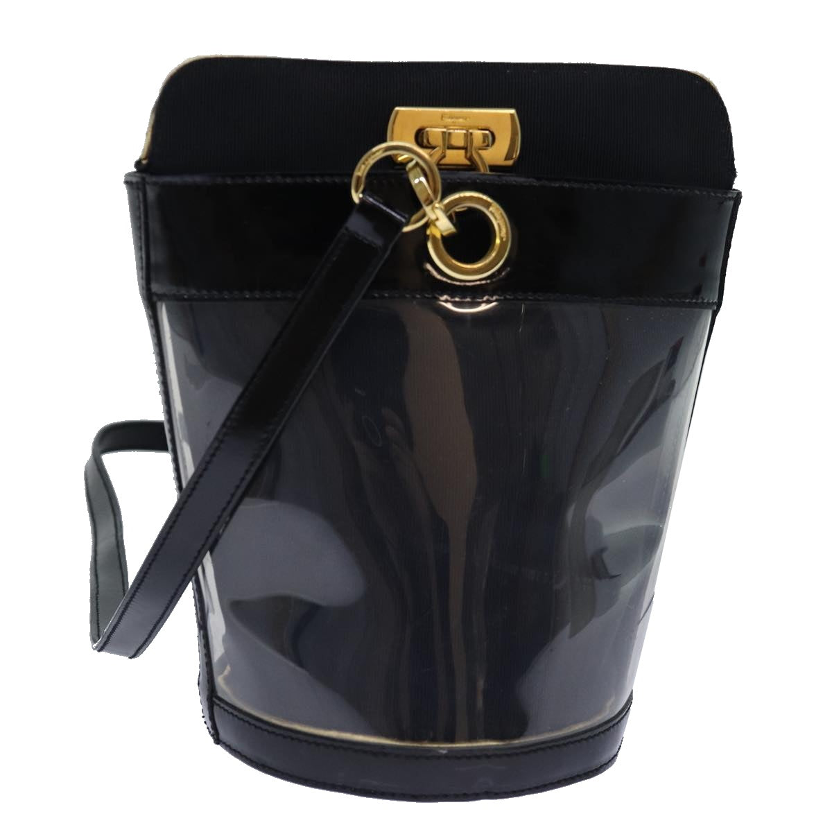 Salvatore Ferragamo Gancini Black Vinyl Shoulder Bag (Pre-Owned)