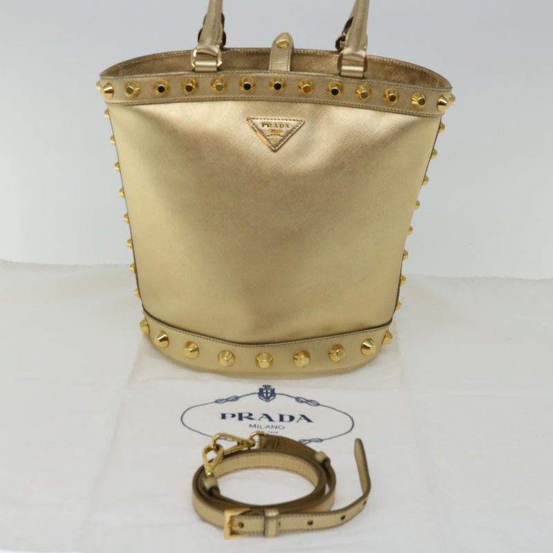 Prada Saffiano Gold Leather Handbag (Pre-Owned)