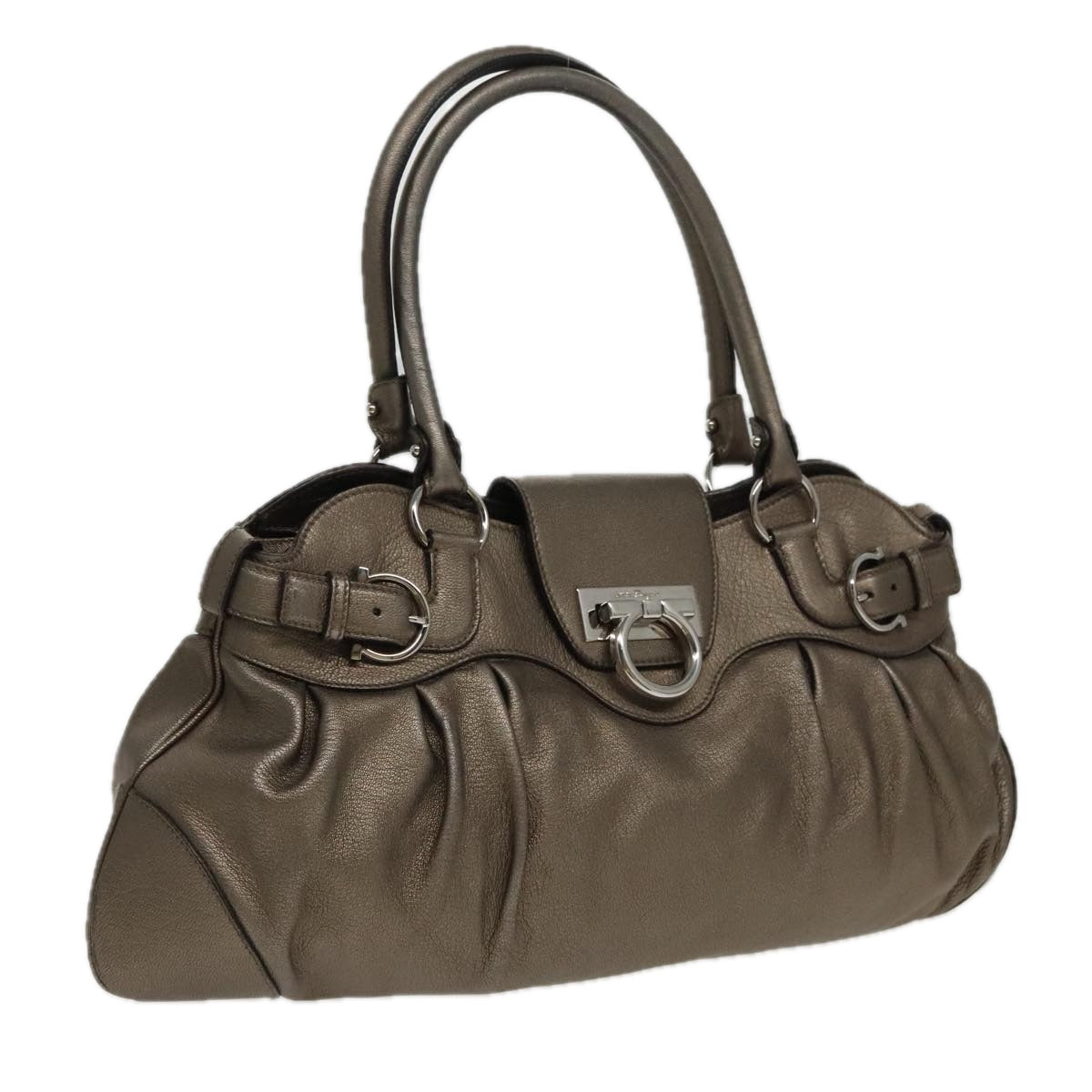 Salvatore Ferragamo Gancini Silver Leather Shopper Bag (Pre-Owned)