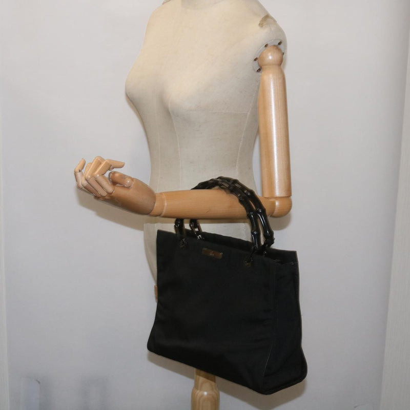 Gucci Bamboo Black Canvas Handbag (Pre-Owned)