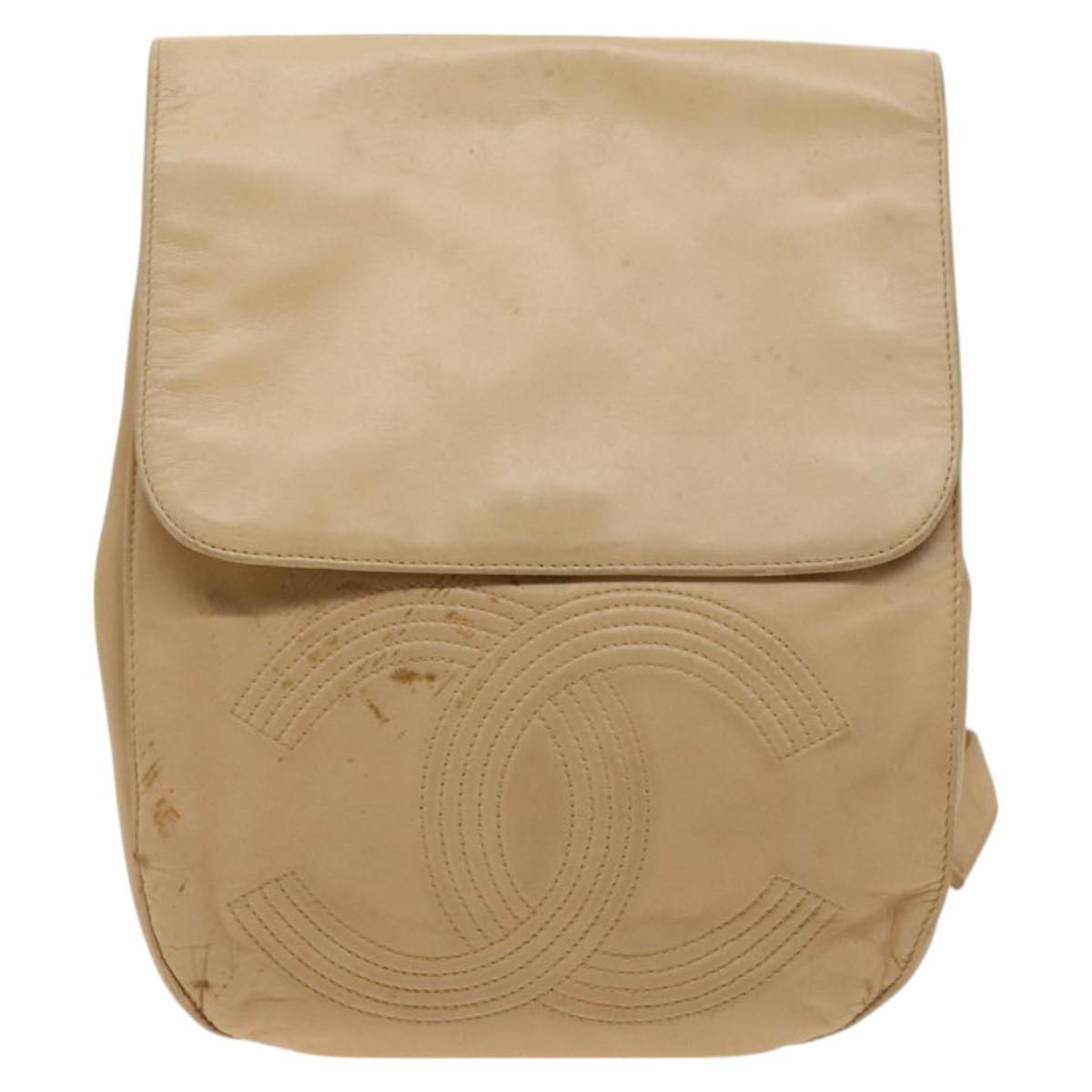Chanel Cc Beige Leather Backpack Bag (Pre-Owned)