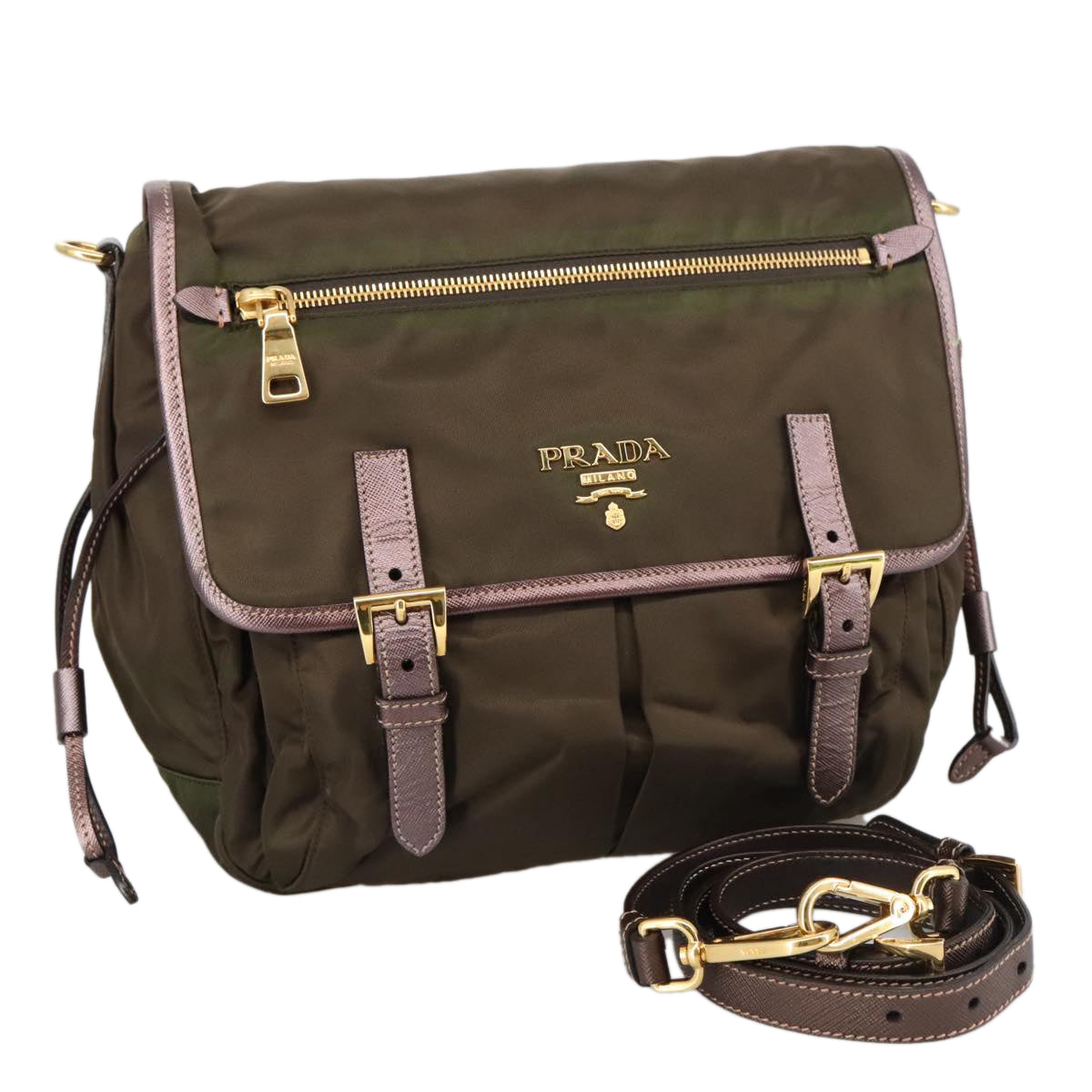 Prada Tessuto Brown Canvas Shoulder Bag (Pre-Owned)
