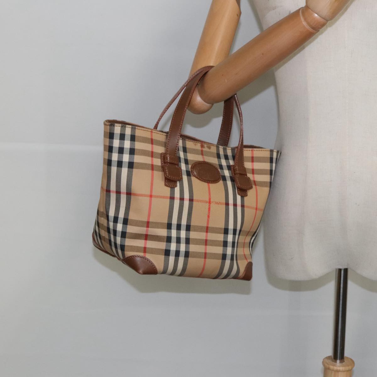 Burberry Nova Check Beige Canvas Handbag (Pre-Owned)
