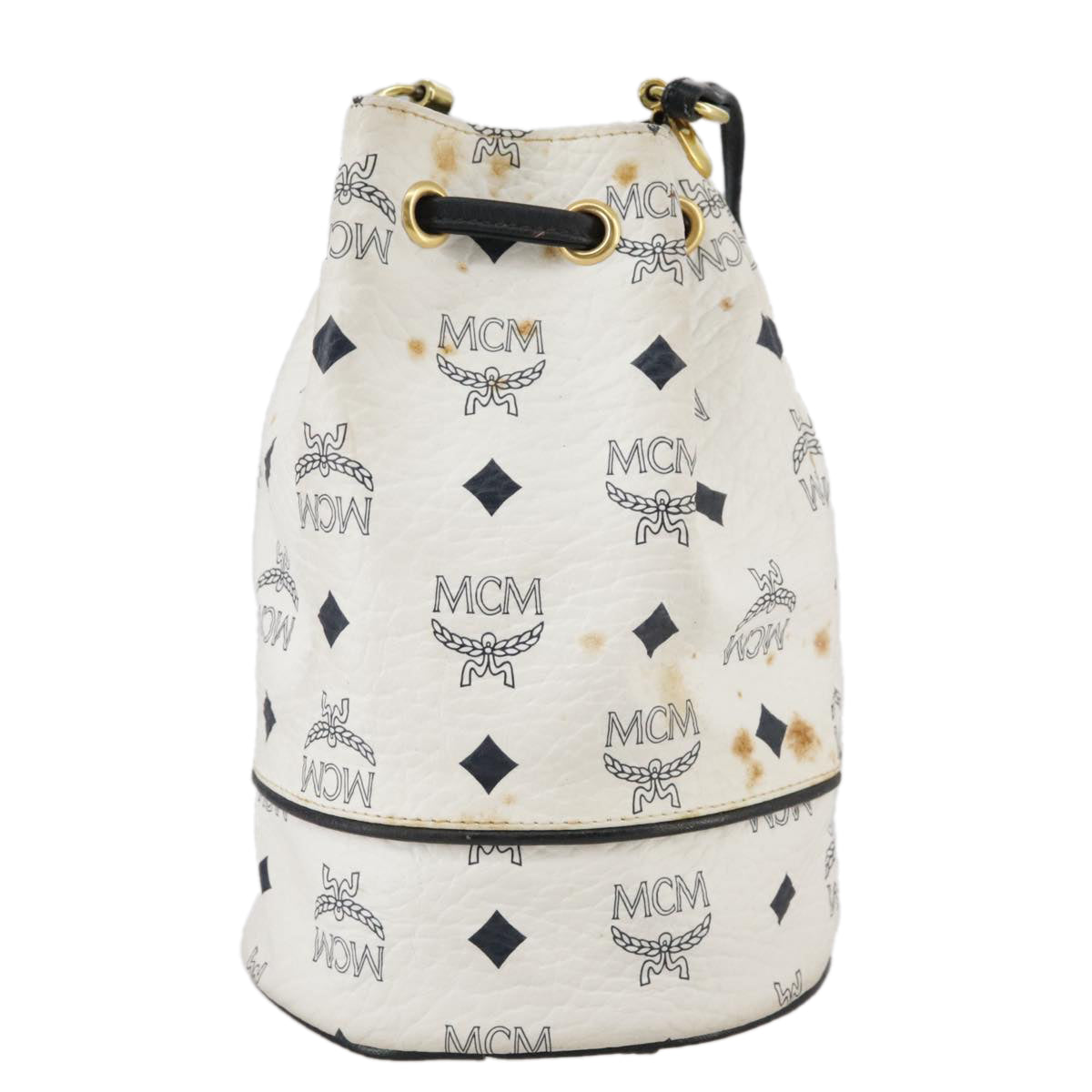 MCM Visetos White Canvas Shoulder Bag (Pre-Owned)