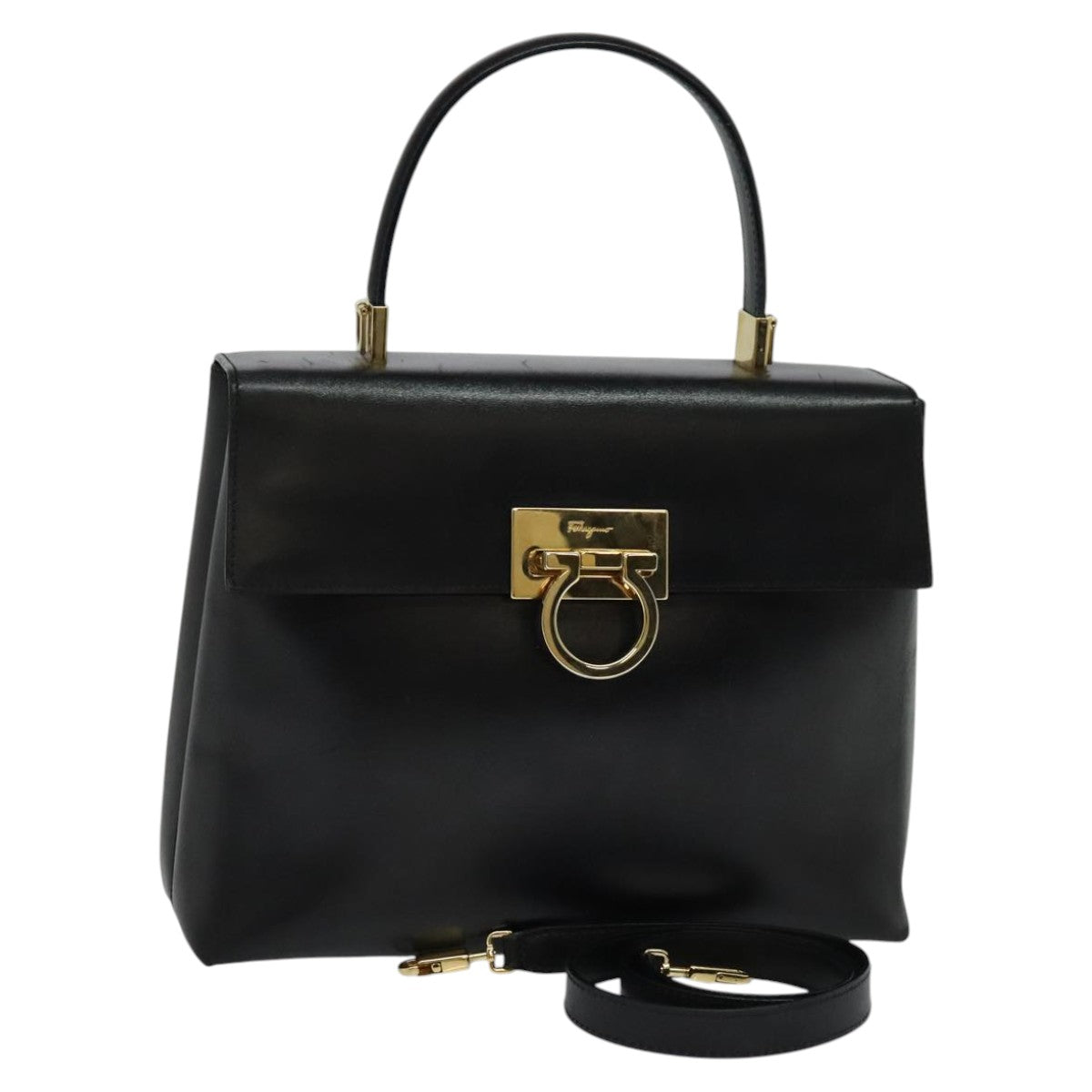 Salvatore Ferragamo Gancini Black Leather Handbag (Pre-Owned)