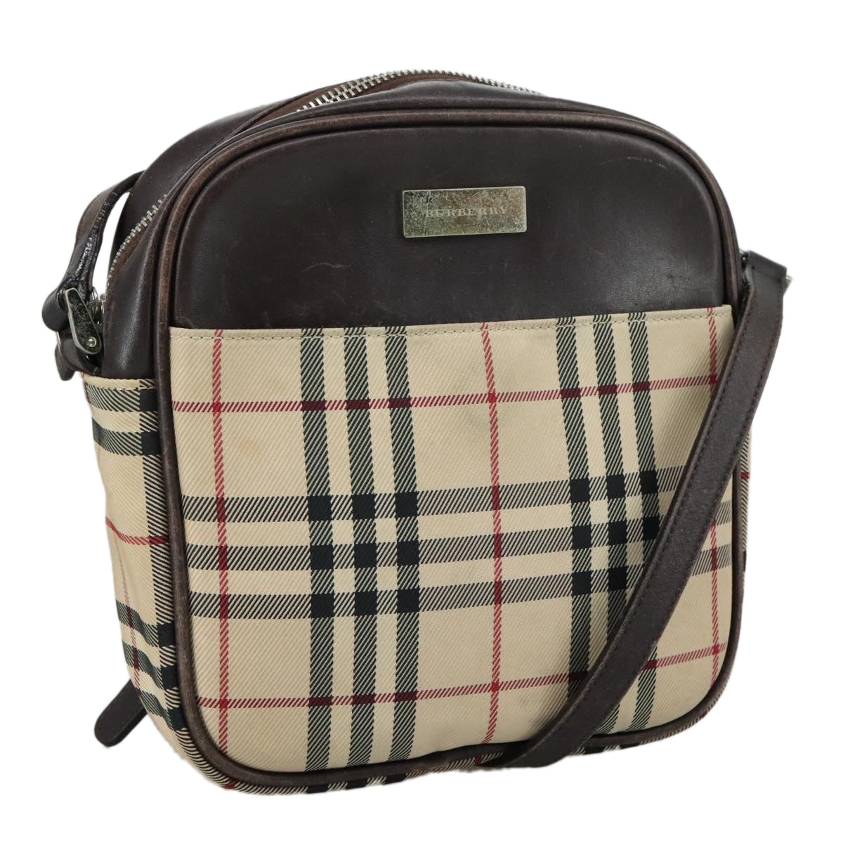 Burberry Nova Check Beige Canvas Shoulder Bag (Pre-Owned)