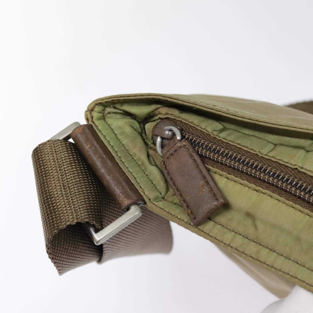 Prada Triangle Logo Khaki Synthetic Shoulder Bag (Pre-Owned)