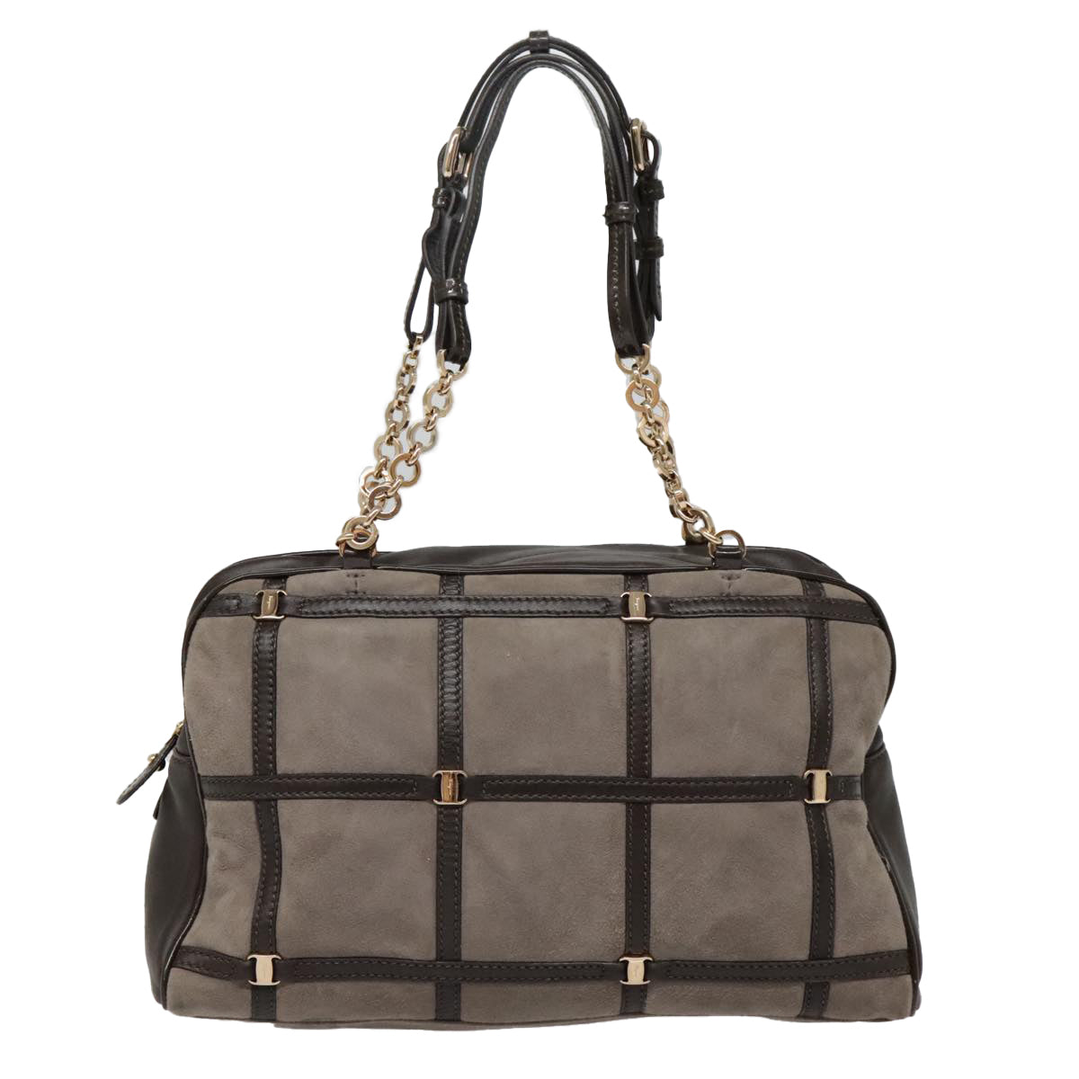 Salvatore Ferragamo Grey Suede Shoulder Bag (Pre-Owned)