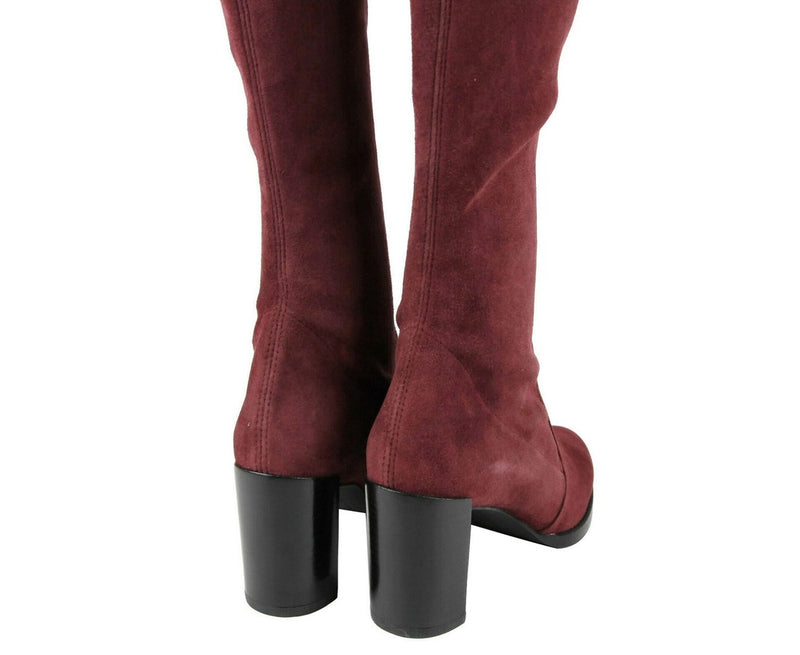 Stuart Weitzman Women's Tipland Cabernet Burgundy Suede Over the Knee Boot